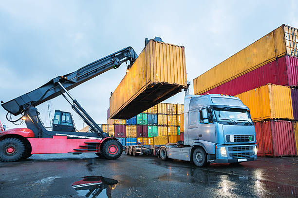 Cargo containers stored in transhipment station